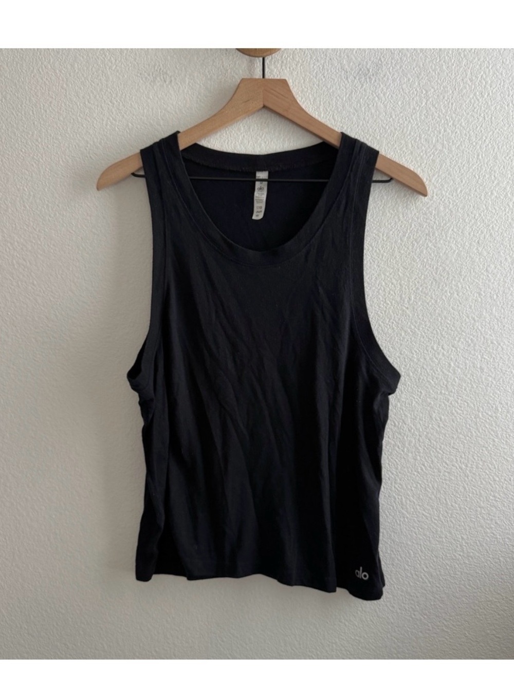 ALO Yoga Black Scoop Tank with Subtle Logo